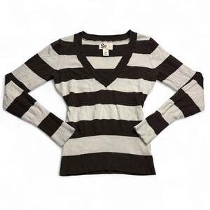 Y2K SO Clothing Brown & White Horizontal Striped Cotton  Sweater Size Large